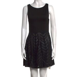 Alice & Olivia Black Scoop Nexk Sleeveless Dress, leather detail